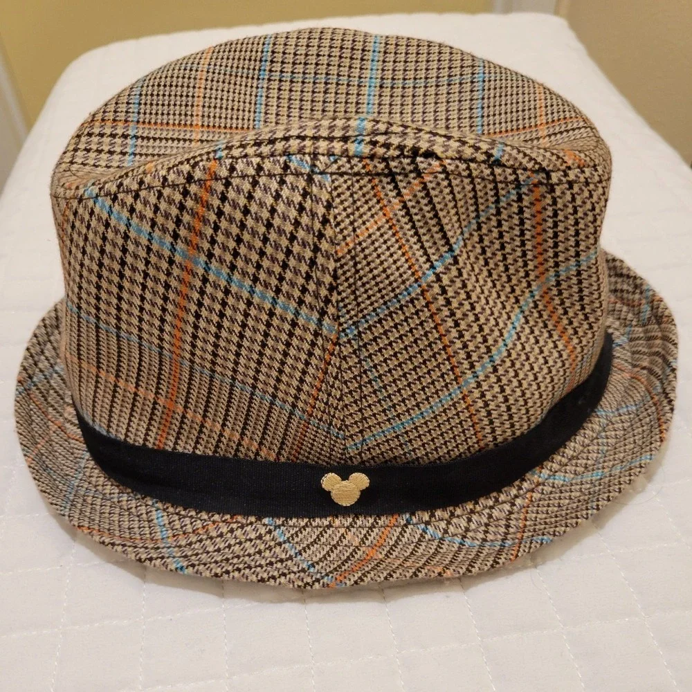 Disney Parks Mickey Mouse Brown Blue‎ Orange Houndstooth Fedora Hat Grandpacore
